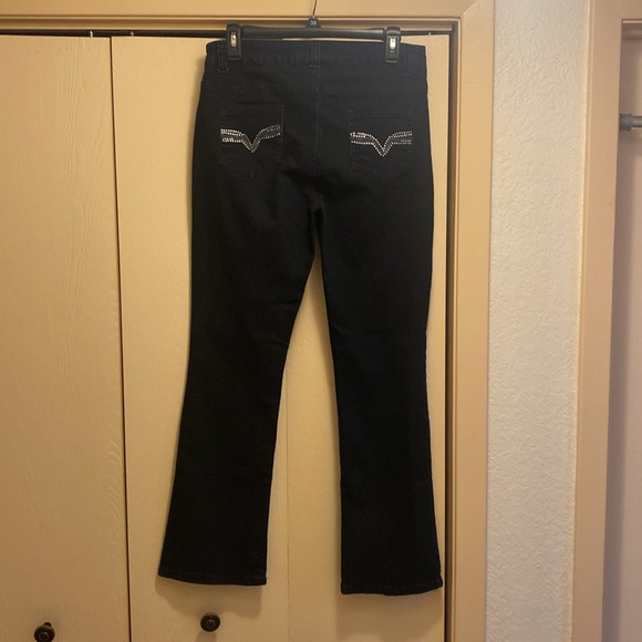 QQMY Size 11/12  Five  Pocket Bootcut  Black Denim Jeans with Rhinestone Pockets - Picture 2 of 4